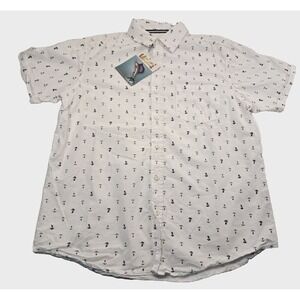 Uzzi Shirt Mens S Short Sleeve Button Up Cotton Anchor All Over Print NEW Preppy